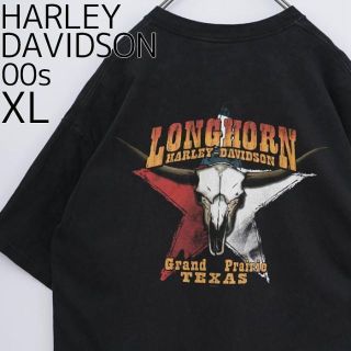 ハーレーダビッドソン(Harley Davidson)の00sXLハーレーダビッドソンプリントTシャツ黒ブラックテキサス赤オレンジ古着(Tシャツ/カットソー(半袖/袖なし))