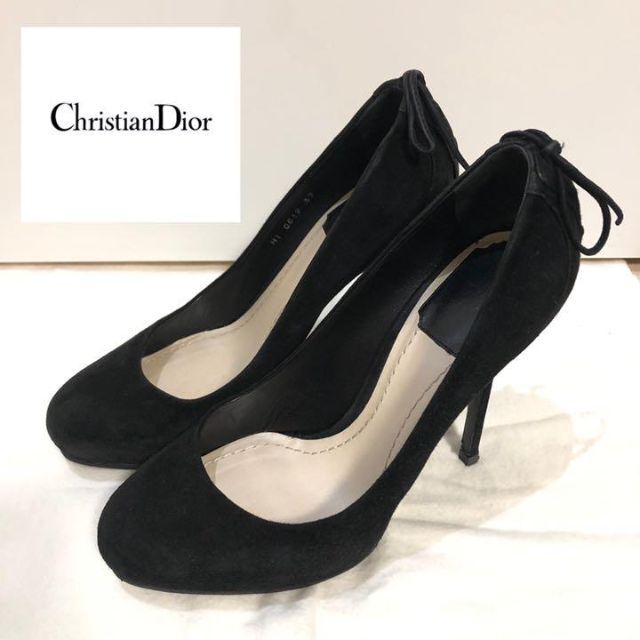 Christian Dior(クリスチャンディオール)のDior◆ディオール　ブラック スウェード パンプス　レースアップ　リボン レディースの靴/シューズ(ハイヒール/パンプス)の商品写真