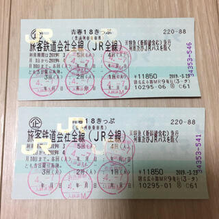 ジェイアール(JR)の使用済み 青春18切符(鉄道乗車券)
