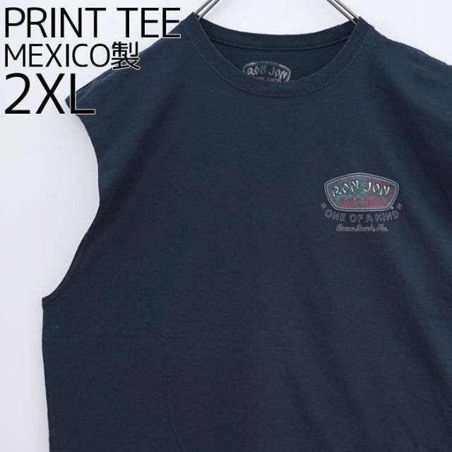 メキシコ製かすれプリントTシャツネイビーグレーネオンフロリダ州ビーチ2XL古着 メンズのトップス(Tシャツ/カットソー(半袖/袖なし))の商品写真