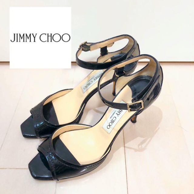 ハイヒール/パンプスJIMMY CHOO ◆ジミーチュウ　エナメル　ストラップ　サンダル　ブラック