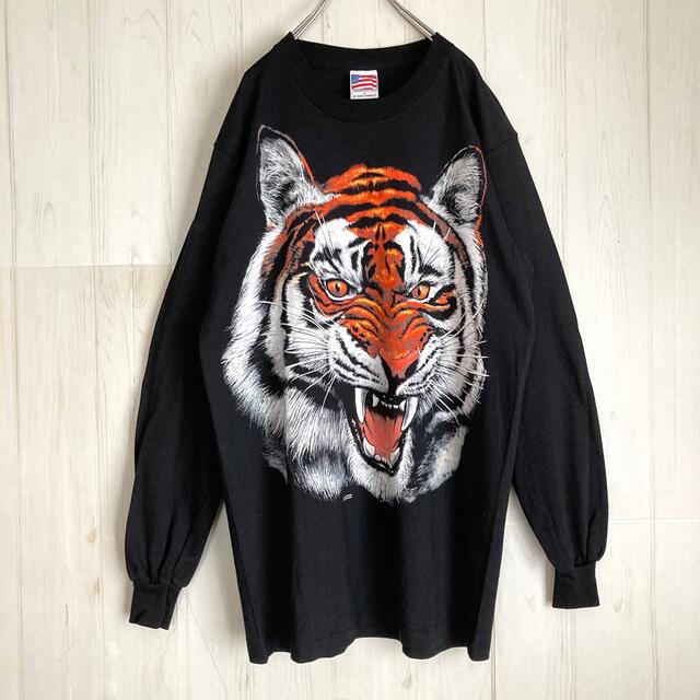 90s USA製 TRINITY PRODUCTS ロングTシャツ 虎 トラ