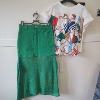 ザラ(ZARA)のGreenスカート＆スカーフTシャツ(ロングスカート)