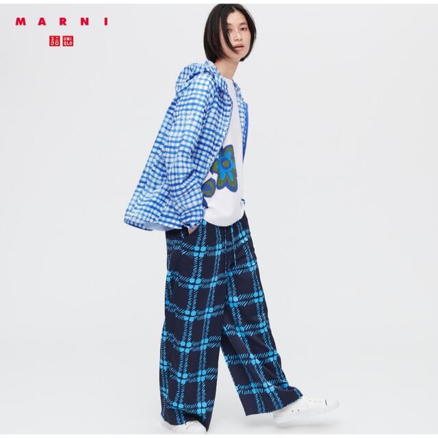 ユニクロ MARNI ドレープイージーワイドストレートパンツ ブルー Sサイズ