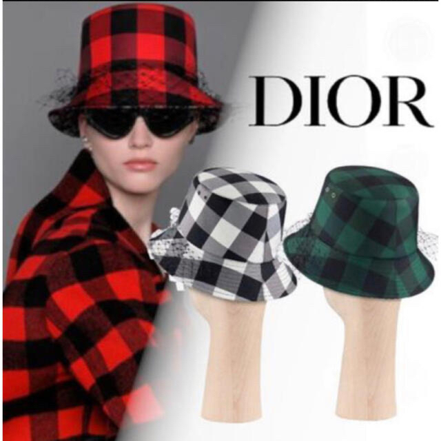 Christian Dior(クリスチャンディオール)の【美品】Dior 2019 オブリーク チェック チュール ハット レディースの帽子(ハット)の商品写真