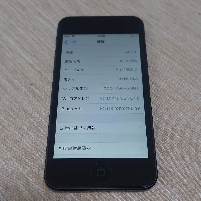 iPod touch(アイポッドタッチ)のApple iPod touch （第6世代） 64GB スペースグレイ スマホ/家電/カメラのオーディオ機器(ポータブルプレーヤー)の商品写真