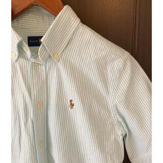 ポロラルフローレン(POLO RALPH LAUREN)のポロラルフローレン メンズ キッズ 半袖  シャツ XS 白×水色 ストライプ(Tシャツ/カットソー(半袖/袖なし))