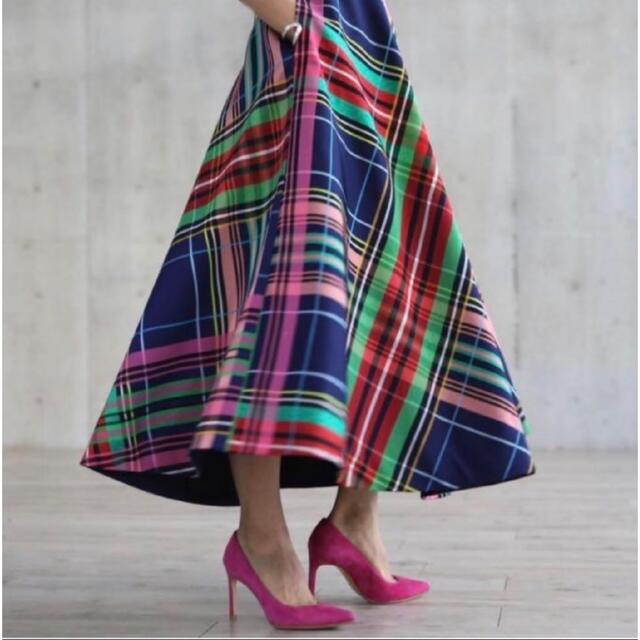 Drawer(ドゥロワー)の大人気 美品 超希少 she tokyoチェック柄フレアスカート36 レディースのスカート(ロングスカート)の商品写真