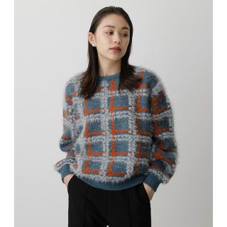 アズールバイマウジー(AZUL by moussy)のシャギーチェックニットトップス(ニット/セーター)