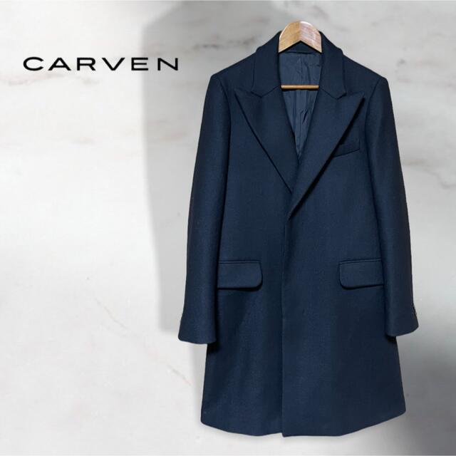 カラーブラックCARVEN 参考定価:約15万円 チェスターコート ブラック サイズ46 M