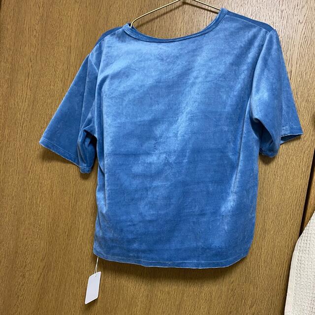 Kastane(カスタネ)のkastane  ベロアTee ブルー 試着のみ新品未使用タグ付き レディースのトップス(Tシャツ(半袖/袖なし))の商品写真