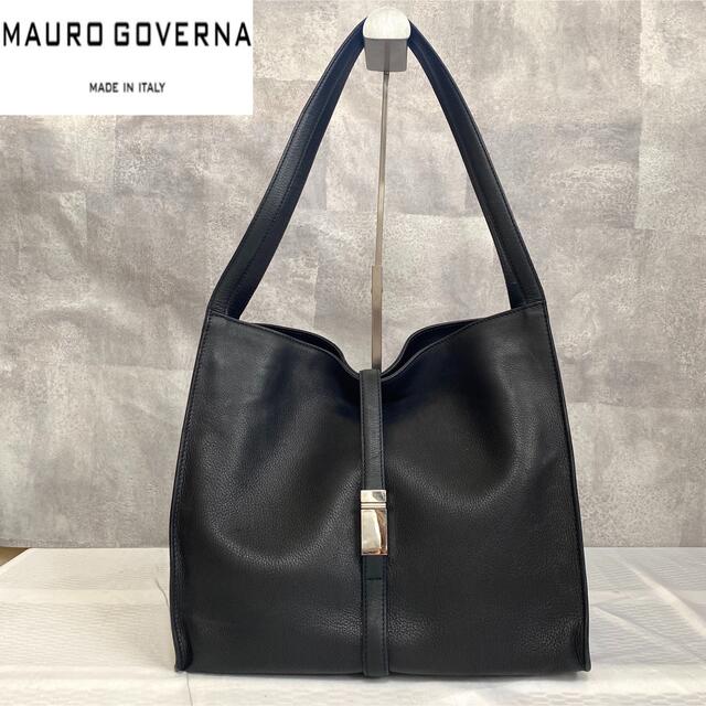 美品】MAURO GOVERNA BLACK トリヨンレザー ハンドバッグ-