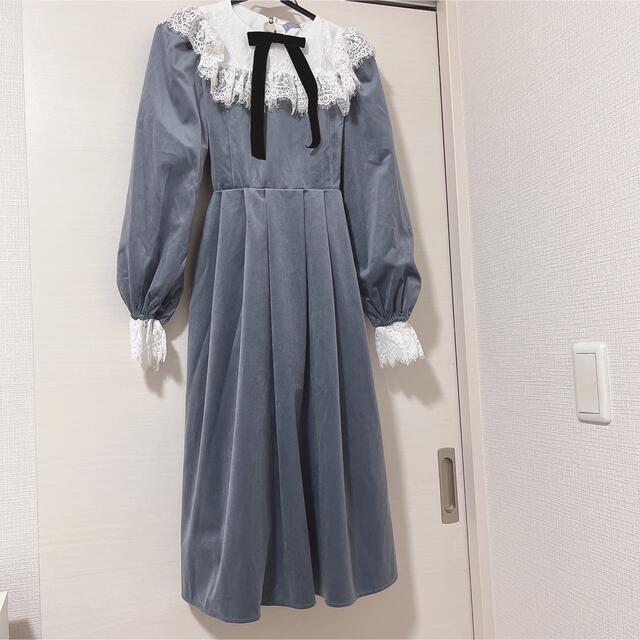 【新品】axes femme kawaii  ベロアワンピース  ブルーグレー