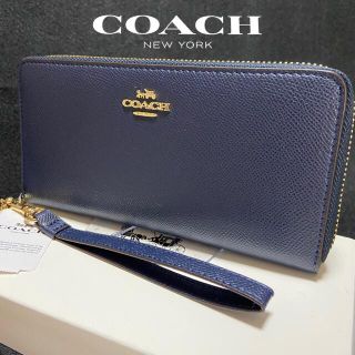 コーチ(COACH)のギフト⭕️ 新作 コーチ 財布 クロスグレインレザー ネイビー メンズレディス(長財布)