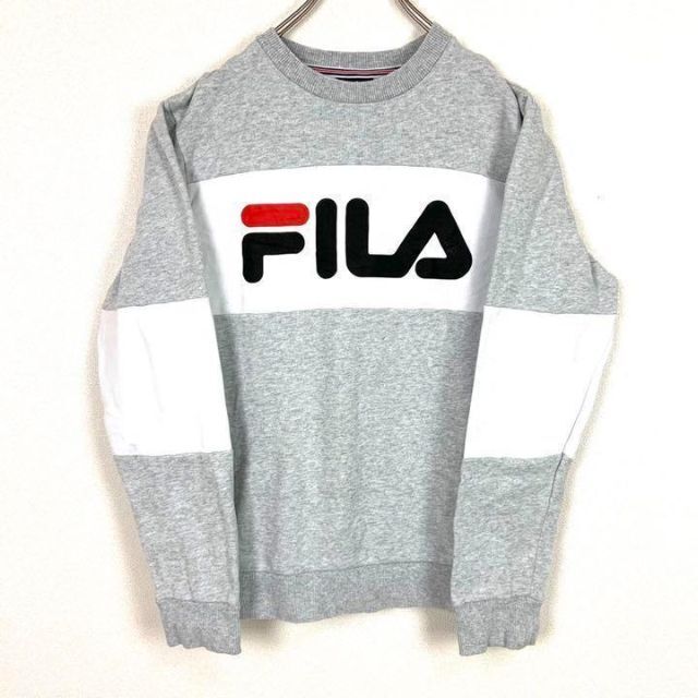FILA(フィラ)のフィラ FILA ビッグロゴ プリント 切り替え スウェットトレーナー 古着女子 メンズのトップス(スウェット)の商品写真
