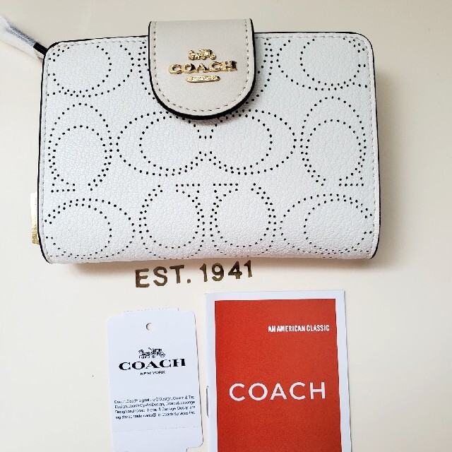 COACHコーチホワイトシグネチャー柄二つ折り財布 | eloit.com