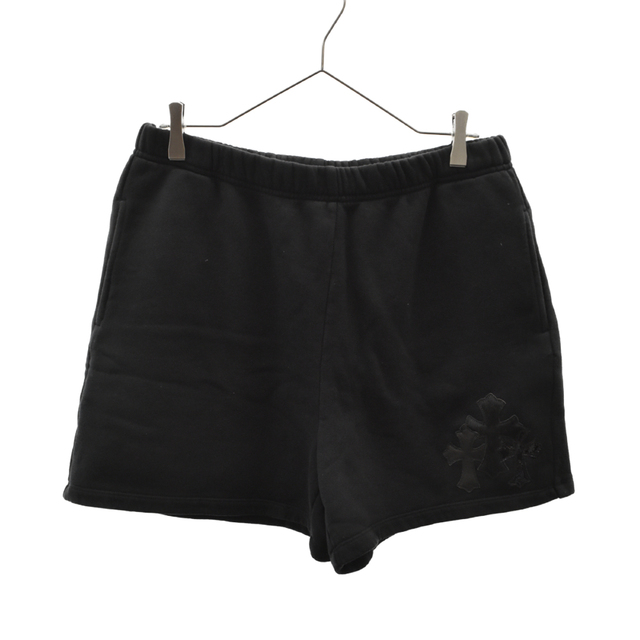 85センチ裾幅CHROME HEARTS クロムハーツ 22SS GRP Y NOT Sweat Shorts ワイノット スウェットショーツ ショートパンツ ハーフパンツ クロスパッチ パテント ハラコ ラムレザー ブラック