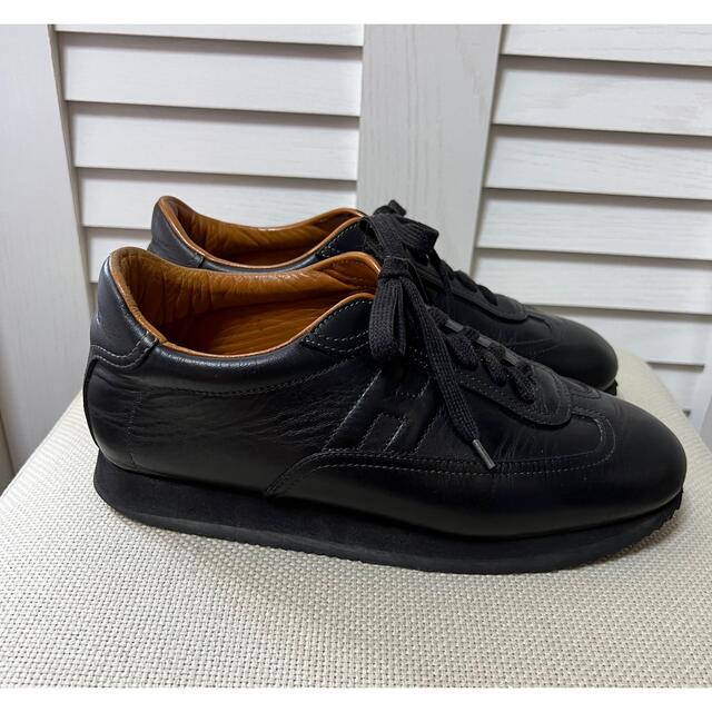 HERMES クイックレザースニーカー 38 エルメス ブラック