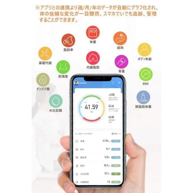 体重計 体組成計 体脂肪 電池式 スマホ連動 ボディスケール Bluetooth スマホ/家電/カメラの生活家電(体重計)の商品写真
