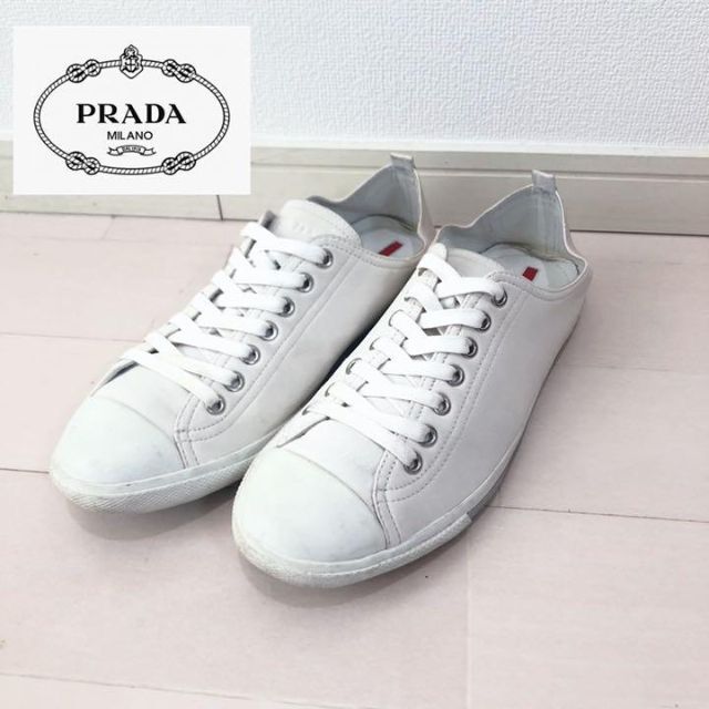 PRADA◆プラダ レザー スニーカー 26.5 ホワイト　ローカット