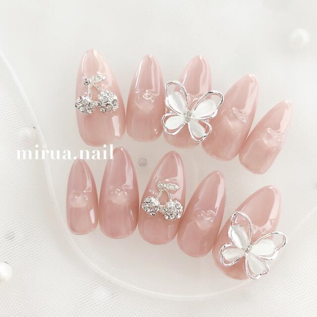 品揃え豊富で 現品 ハンドメイド ネイルチップ さくらんぼ×お花