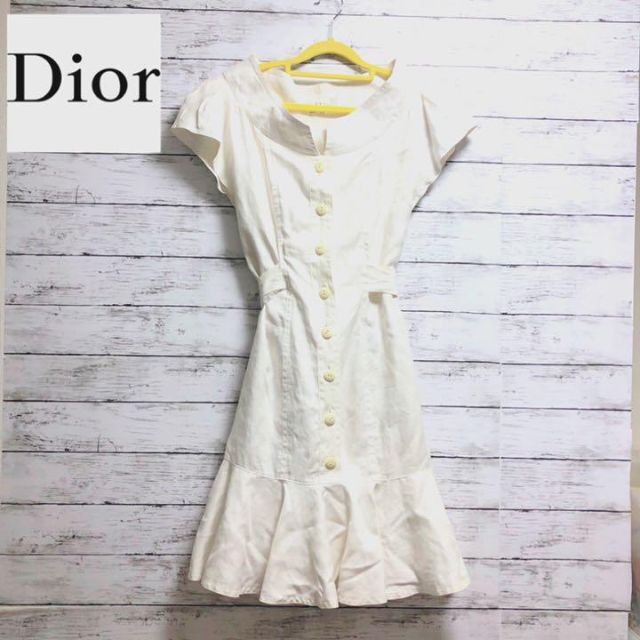 Dior ◇Miss ディオール リネン 麻 リボン ワンピース ホワイト tic