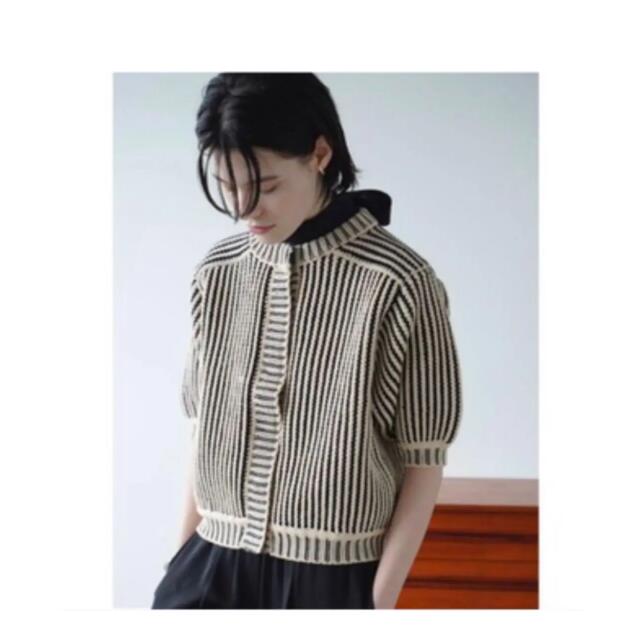 CLANE STRIPE CABLE HALF SLEEVE CARDIGAN