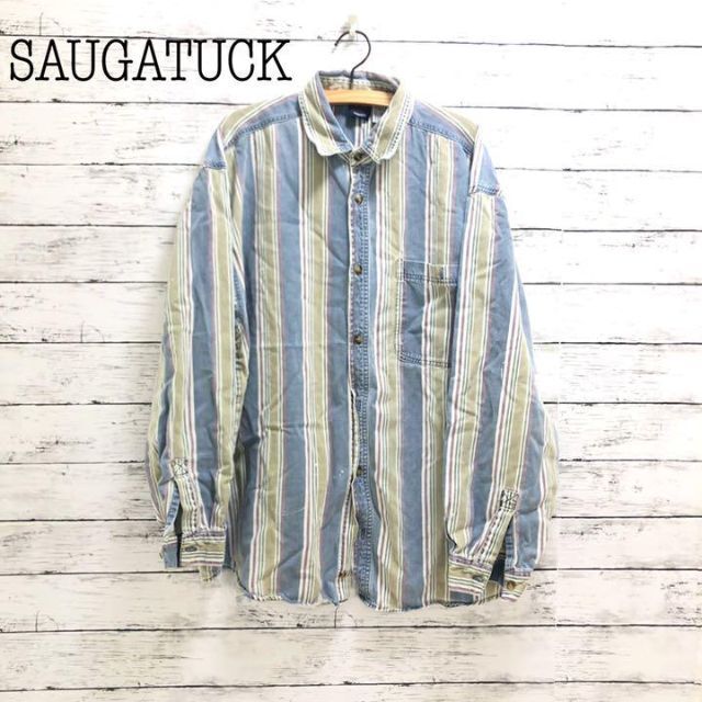 SAUGATUCK◆　ストライプシャツ くすみカラー　XL ビックシルエット