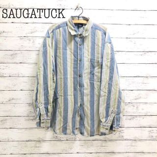 SAUGATUCK◆古着　ストライプシャツ くすみカラー　XL ビックシルエット(シャツ)