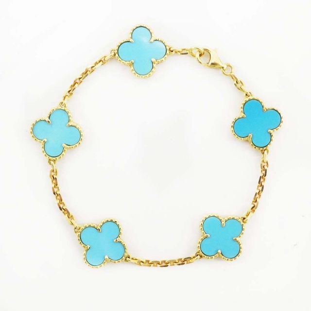 Van Cleef & Arpels ヴァンクリーフ＆アーペル ヴィンテージ アルハンブラ 5連 ターコイズ K18YG ブレスレット イエローゴールド レディース【中古】【送料無料】