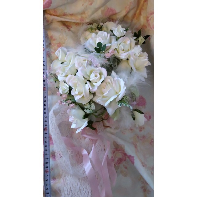 ブーケ 薔薇 ローズ ホワイト ピンク スタンド 造花 フラワー 置物