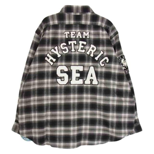 HYSTERIC GLAMOUR ヒステリックグラマー 長袖シャツ × WIND AND SEA ウィンダンシー WDS-HYS-3-04 CHECK SHIRT ロゴワッペン 長袖 チェック シャツ グレー系 ブラック系 S【新古品】【未使用】 1