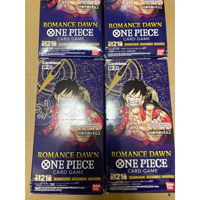 ONE PIECE(ワンピース)のONE PIECEカードゲーム ROMANCE DAWN 4box おまけつき エンタメ/ホビーのトレーディングカード(Box/デッキ/パック)の商品写真