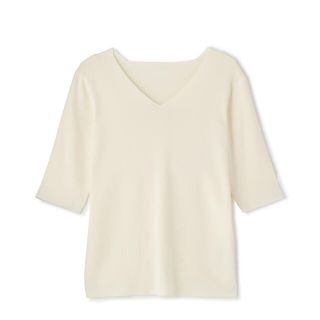 エヌナチュラルビューティーベーシック(N.Natural beauty basic)のN. 総針Ｖネック5分袖ニット　クリーム(カットソー(半袖/袖なし))