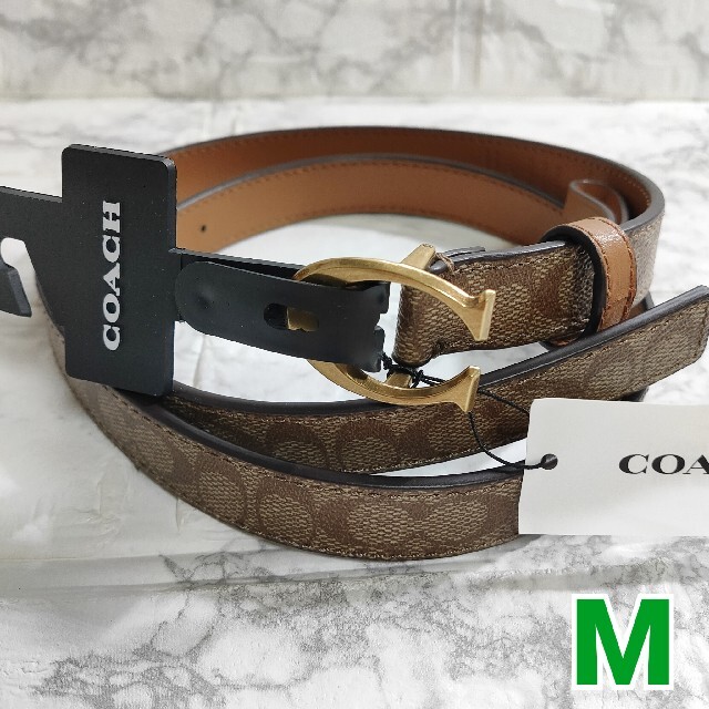 COACH コーチ シグネチャー バックル ベルト レディース ブラウン M