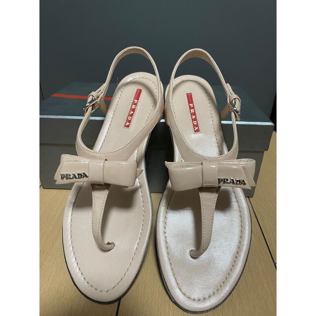 美品 PRADA プラダ スポーツ サンダル フラット リボン靴/シューズ