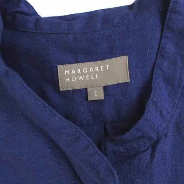 マーガレットハウエル シャツ ブラウス リネン 麻100％ バンドカラー 1 青