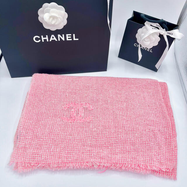 CHANEL ロゴマフラー ピンク ストール ツィード ツイード