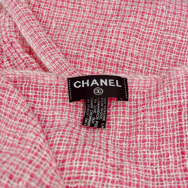 CHANEL - CHANEL ロゴマフラー ピンク ストール ツィード CHANEL - CHANEL ロゴマフラー ピンク ストール ツィード