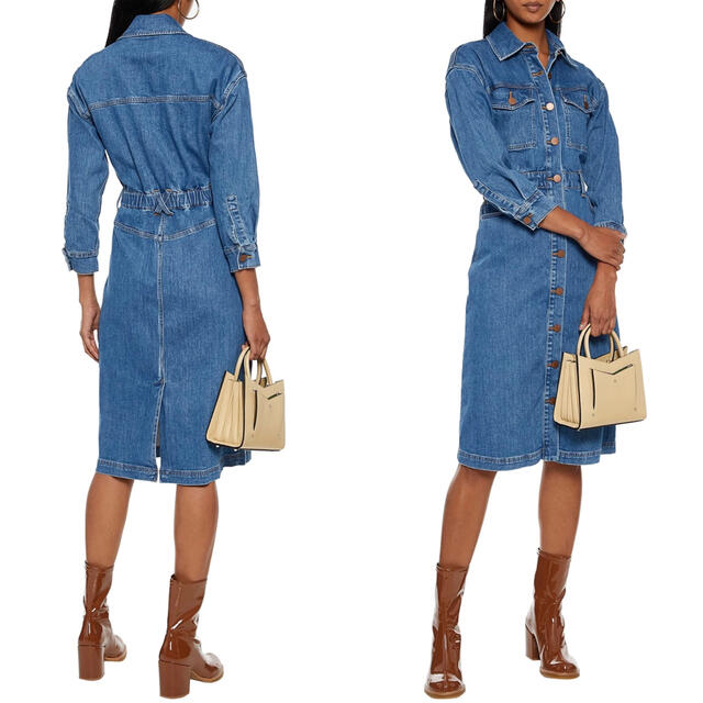 新品 alice+olivia デニムシャツ ボタン ワンピース ドレス ブルー-