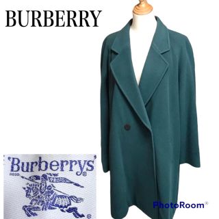 バーバリー(BURBERRY)の大きめ BURBERRYS バーバリーズ ノーカラー ロングコート ウール 緑(ロングコート)