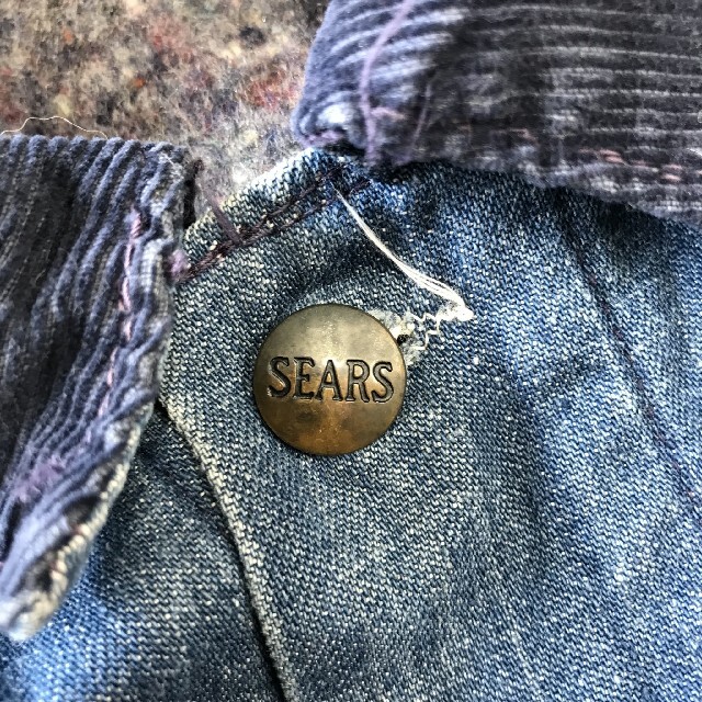 70s ビンテージ【Sears】デニム カバーオールジャケット 襟コーデュロイ-