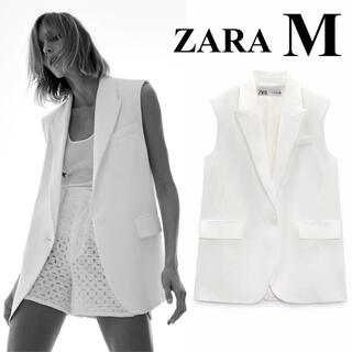 ザラ(ZARA)の新品タグ付き　2022ss ZARA ポケット　オーバーサイズ　ベスト　M 白(ベスト/ジレ)