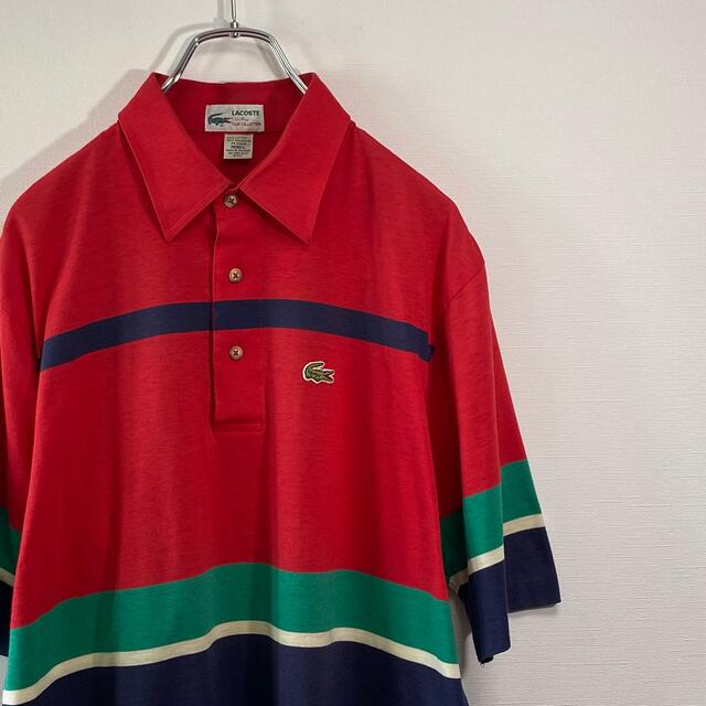 LACOSTE(ラコステ)の希少 古着 80s ラコステ クラブ ポロシャツ L ボーダー ワニロゴ メンズのトップス(ポロシャツ)の商品写真