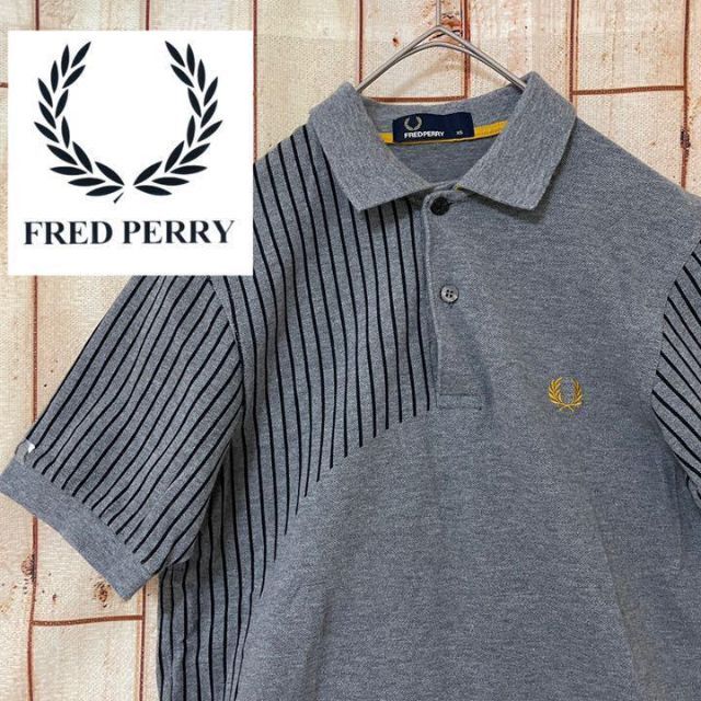 FRED PERRY(フレッドペリー)の【美品】フレッドペリー　グレー　デザインポロシャツ　ロゴ刺繡 メンズのトップス(ポロシャツ)の商品写真