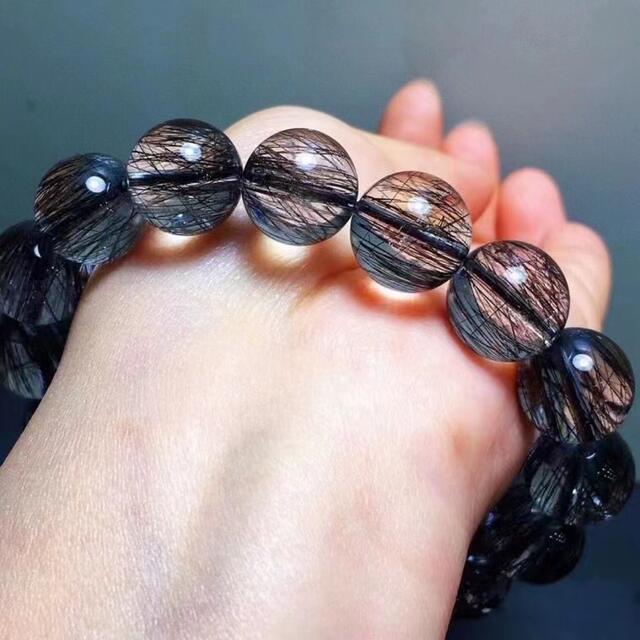 天然】ブラックルチルクォーツ ブレスレット 13mm - www
