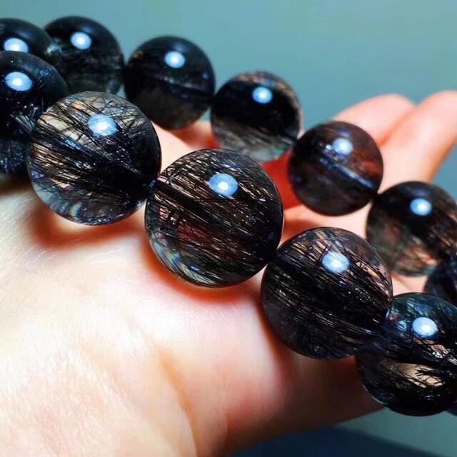天然】ブラックルチルクォーツ ブレスレット 17.7mm-eastgate.mk