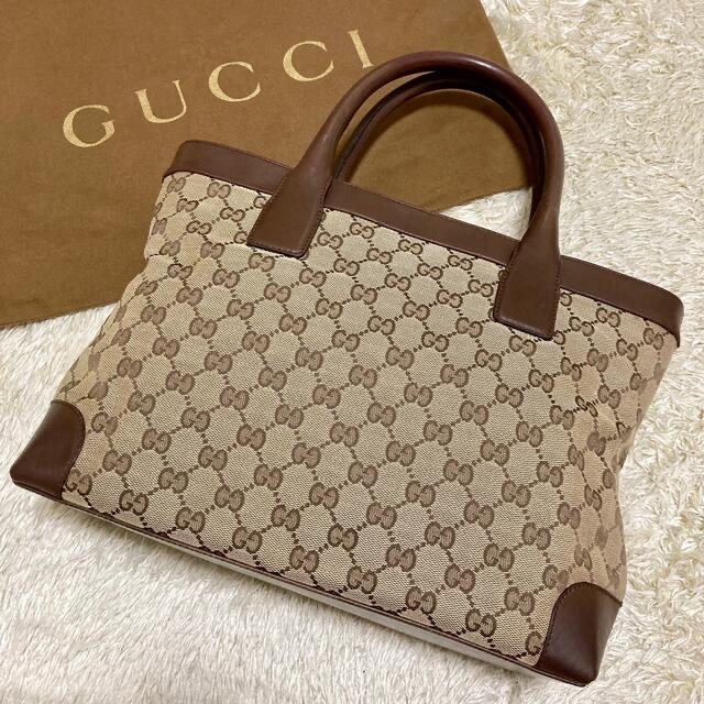 Gucci(グッチ)のグッチ トートバッグ GGキャンバス×レザー A4収納 ブラウン 0021119 レディースのバッグ(トートバッグ)の商品写真