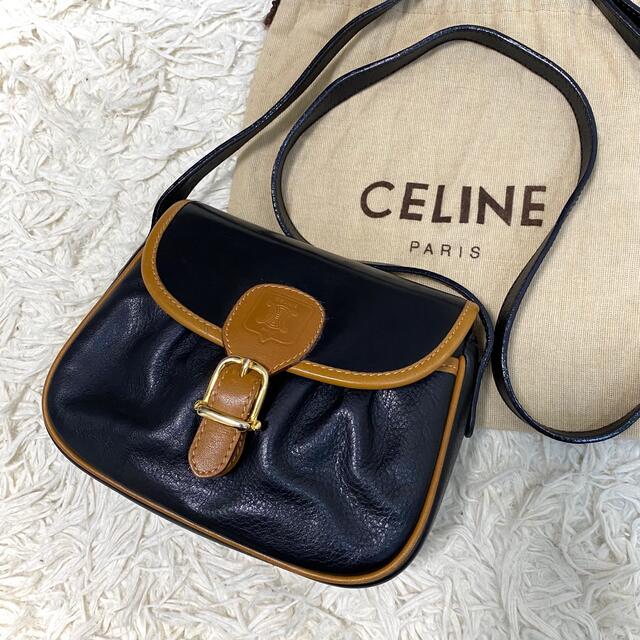 美品・袋付き】セリーヌ ショルダーバッグ レザー ブラック ポシェット