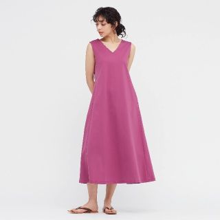 ユニクロ(UNIQLO)のユニクロマーセライズコットンAラインワンピース（ノースリーブ) XSサイズ(ロングワンピース/マキシワンピース)